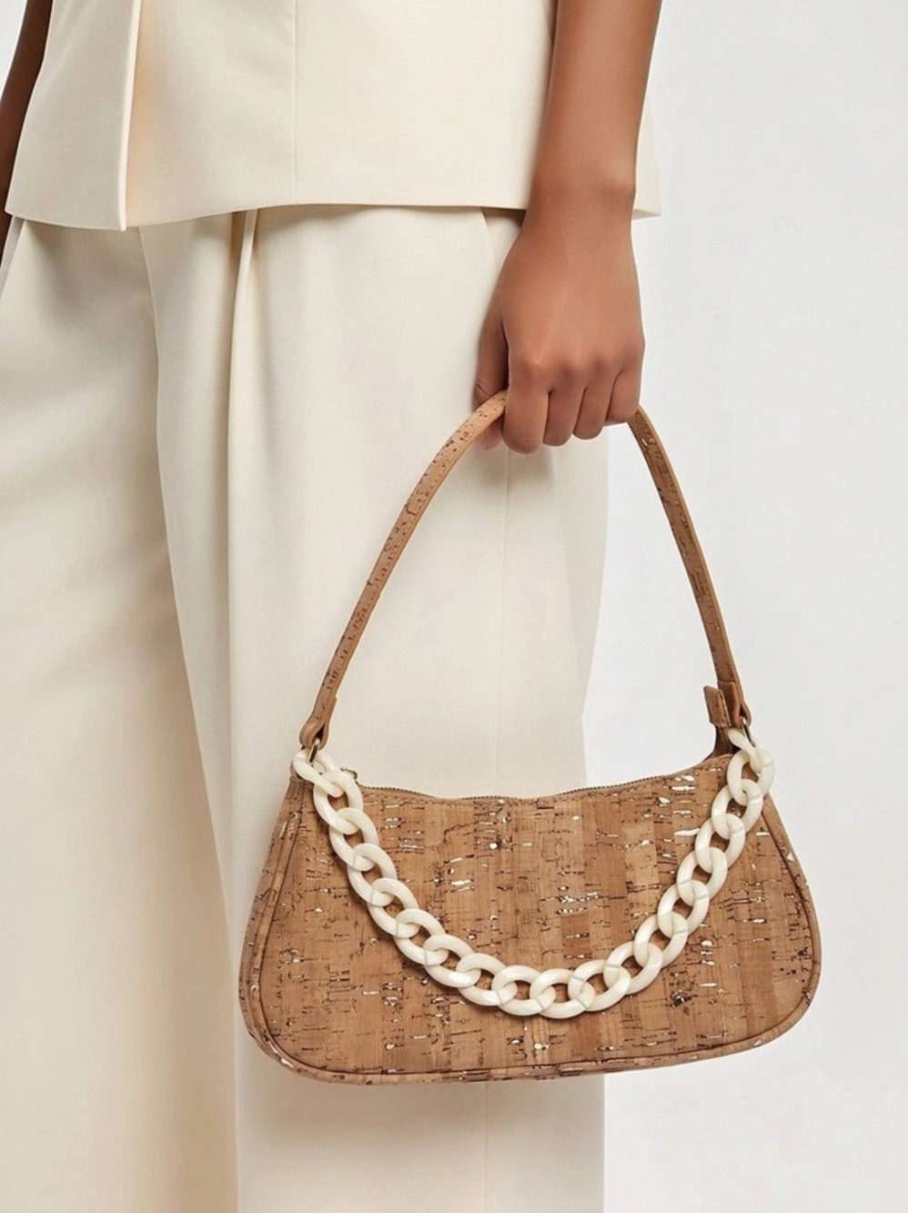 Like Dreams Women’s Small Cork Crescent Handle Shoulder Bag Purse